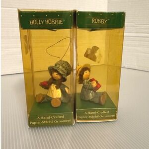 Holly Hobbie Robby Ornaments Blue Good Papier Paper Mache Vintage Set